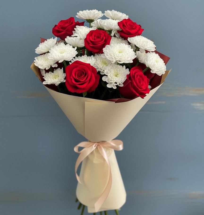 Букет цветов из: Розы и Хризантемы в Обушково