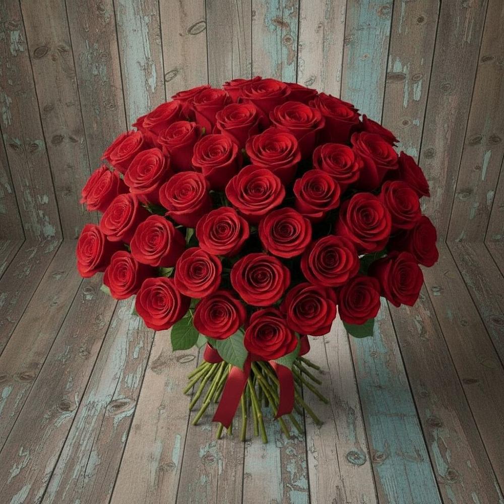 Букет 55 Красных роз Фридом в Обушково