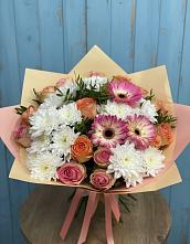 Букет цветов из:  Розы, Герберы и Хризантемы в Обушково