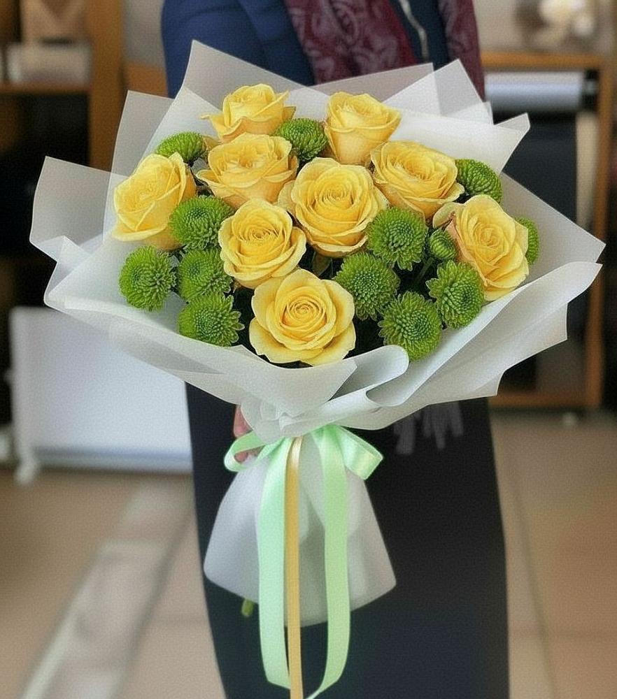 Букет цветов из: Хризантемы и Розы в Обушково