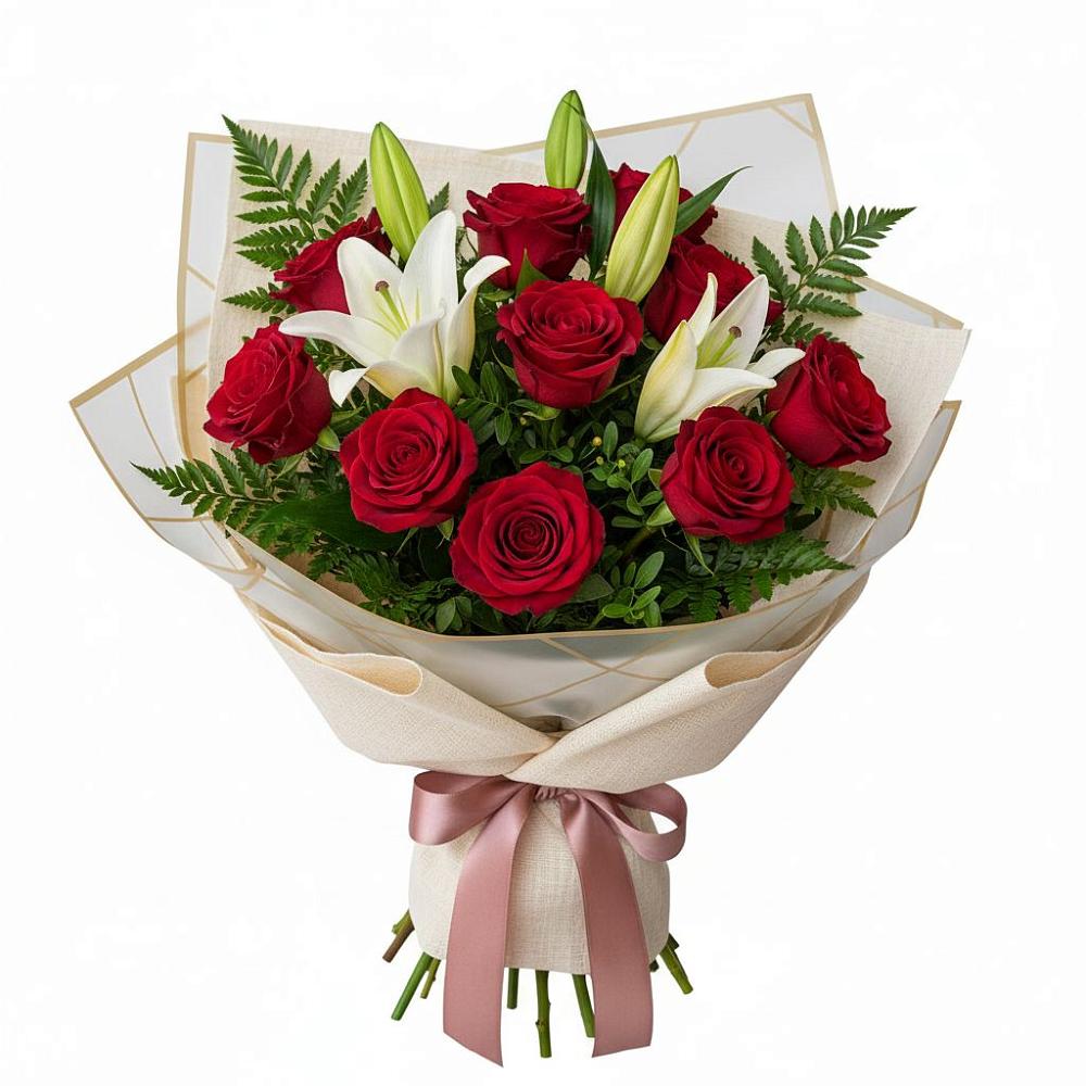 Букет цветов из: Лилии и Розы в Обушково