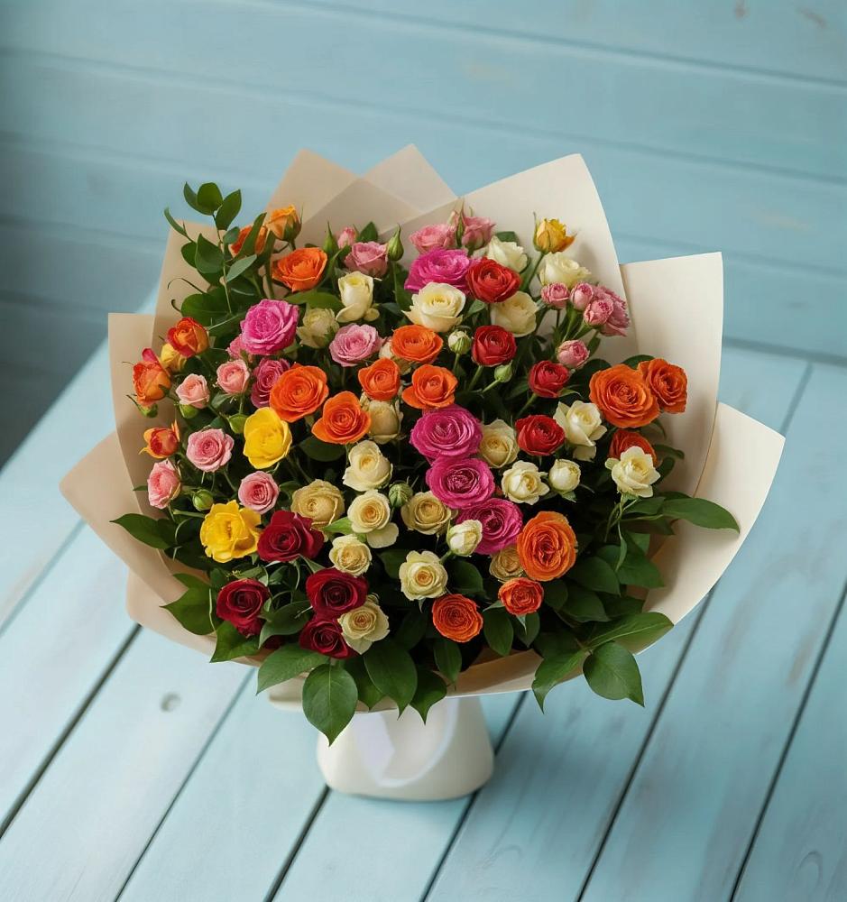 Букет Микс из разноцветных кустовых роз в Обушково