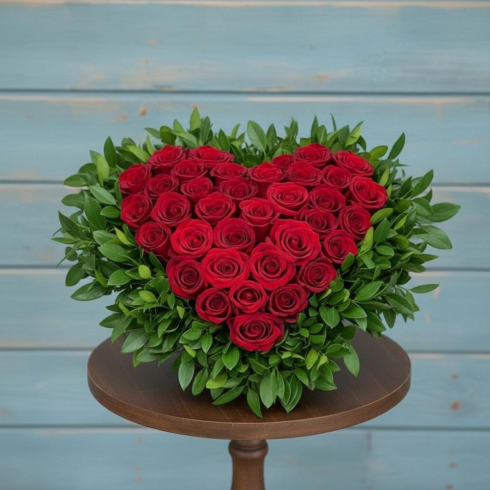 Цветочная композиция из Розы в виде сердца в Обушково