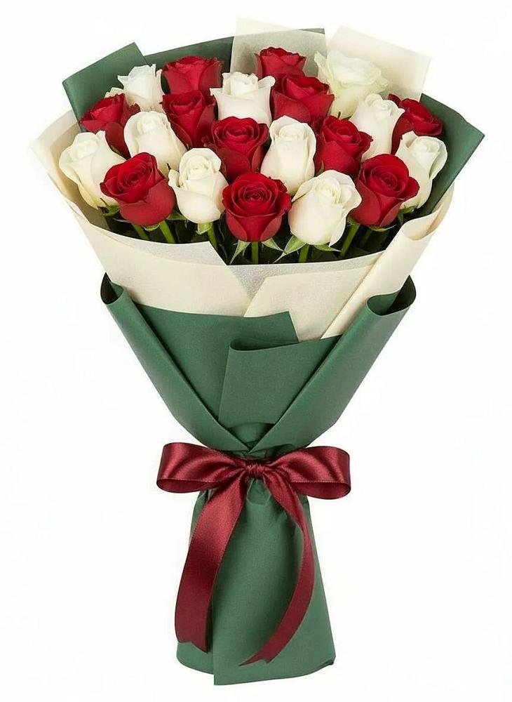 Букет Микс из красных и белых роз в Обушково