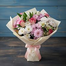 Букет цветов из:  Хризантемы, Альстромерии и Розы в Обушково