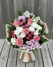 Букет цветов из:  Альстромерии, Гвоздики, Розы и Хризантемы в Обушково