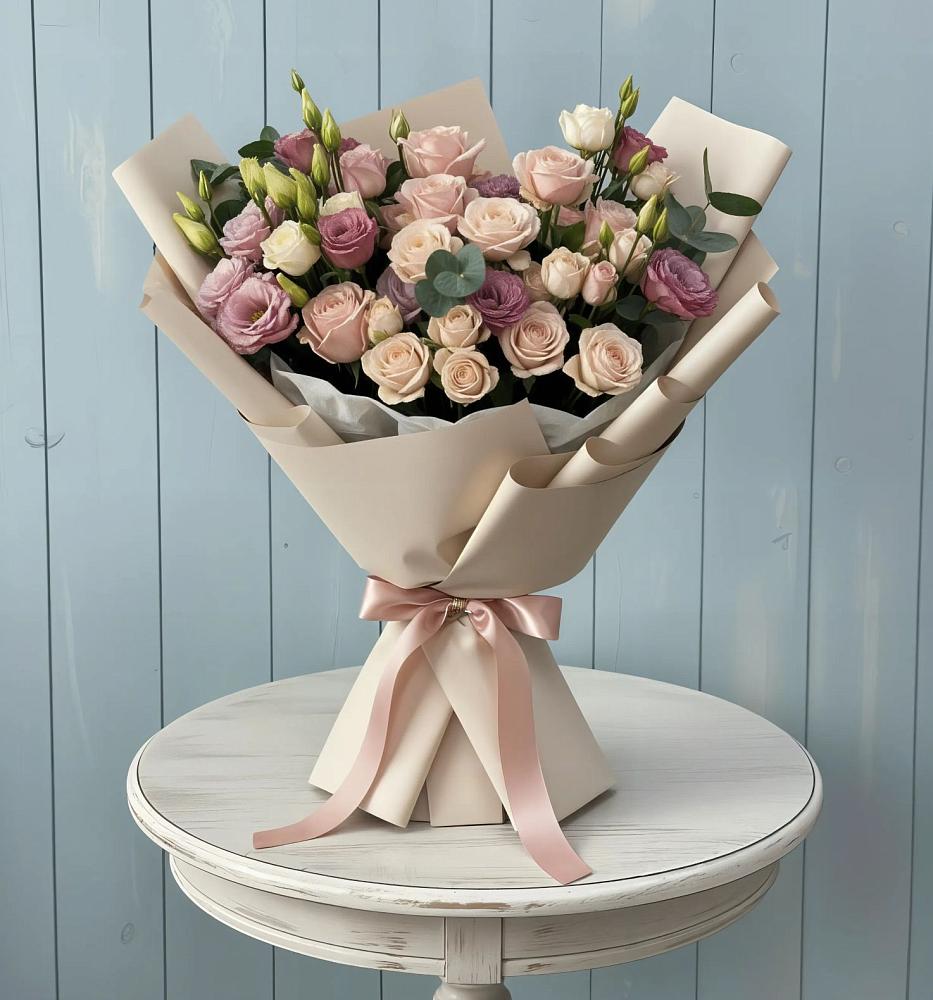 Букет цветов из: Розы и Лизиантусы в Обушково