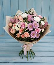 Букет цветов из:  Хризантемы, Розы и Альстромерии в Обушково