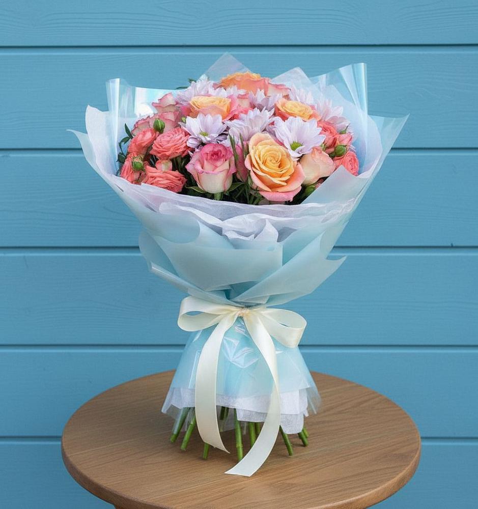 Букет цветов из: Хризантемы и Розы в Обушково