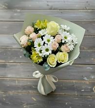 Букет цветов из:  Альстромерии, Розы и Хризантемы в Обушково