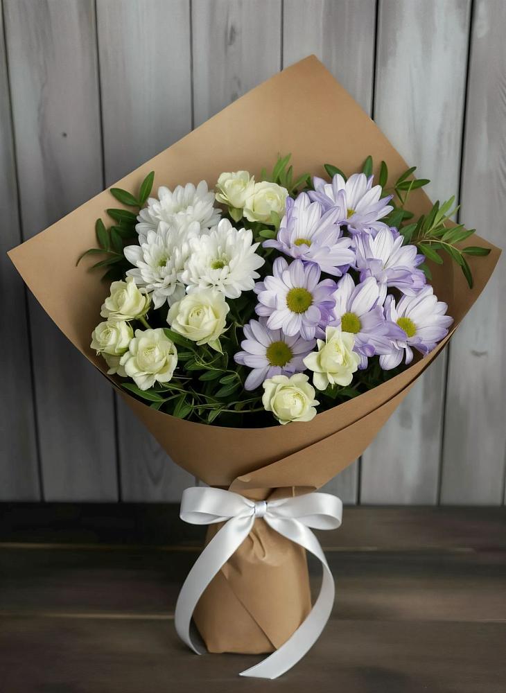 Букет цветов из: Хризантемы и Розы в Обушково